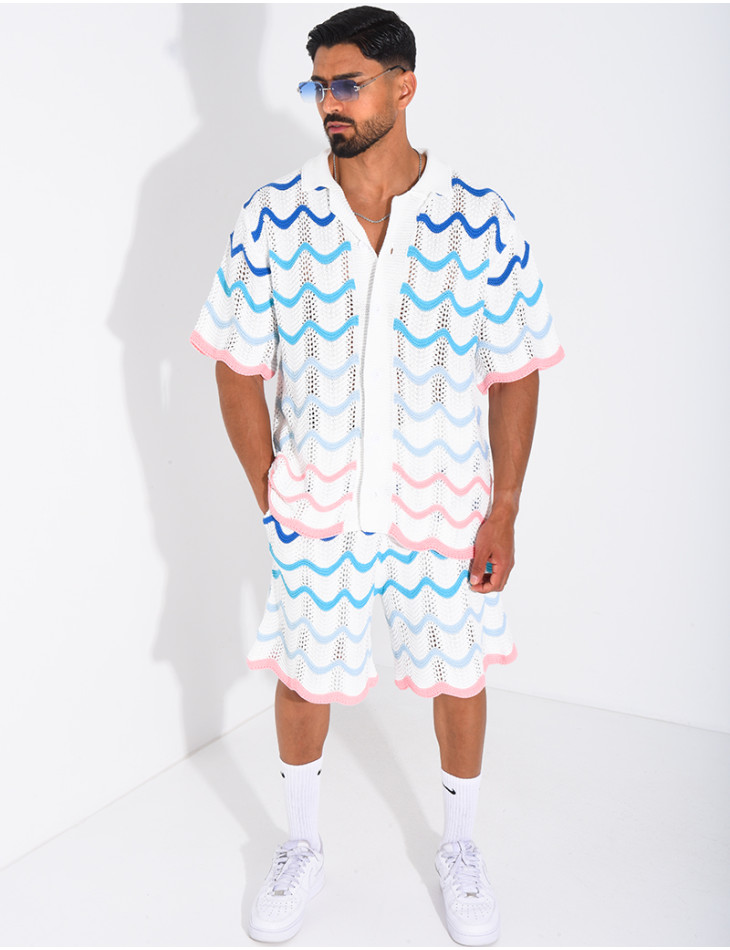 Ensemble ajouré short et chemise à motifs vagues
