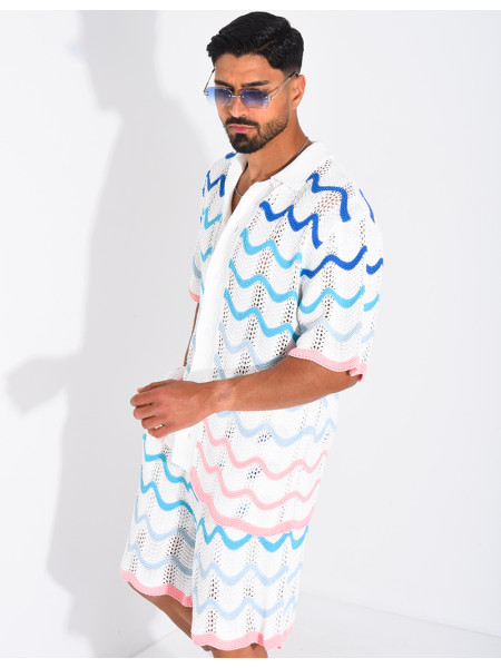 Ensemble ajouré short et chemise à motifs vagues