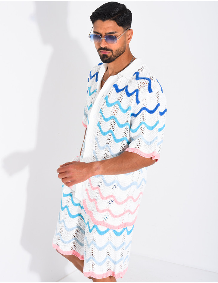 Ensemble ajouré short et chemise à motifs vagues