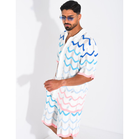 Ensemble ajouré short et chemise à motifs vagues