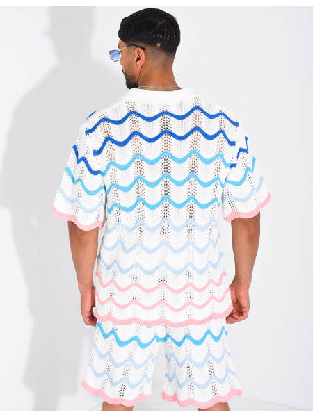 Ensemble ajouré short et chemise à motifs vagues