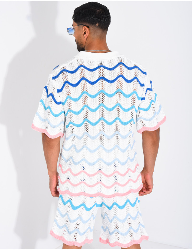 Ensemble ajouré short et chemise à motifs vagues