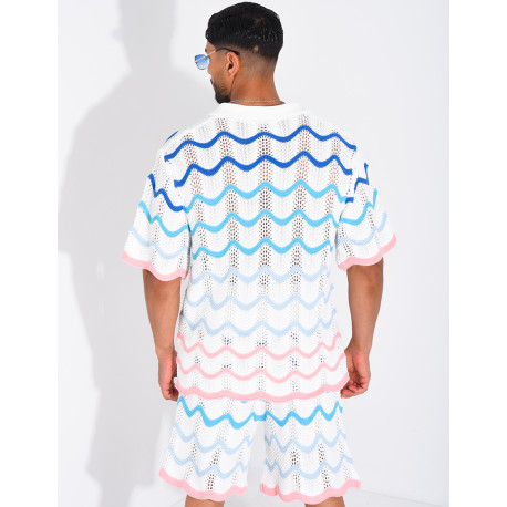Ensemble ajouré short et chemise à motifs vagues