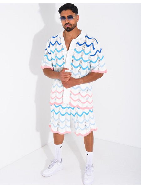 Ensemble ajouré short et chemise à motifs vagues