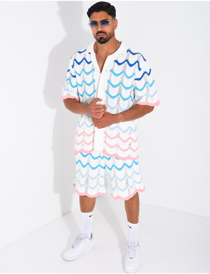 Ensemble ajouré short et chemise à motifs vagues