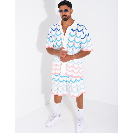 Ensemble ajouré short et chemise à motifs vagues