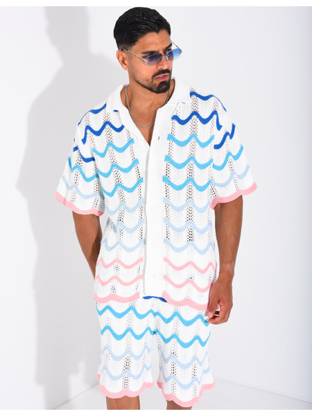 Ensemble ajouré short et chemise à motifs vagues
