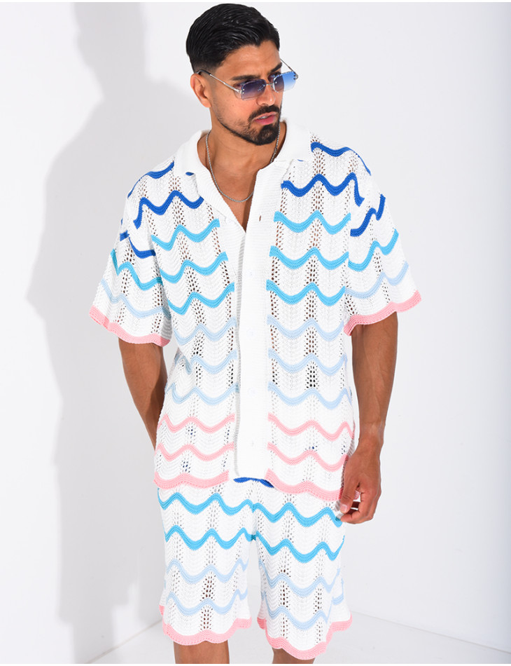 Ensemble ajouré short et chemise à motifs vagues