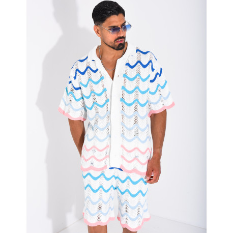 Ensemble ajouré short et chemise à motifs vagues
