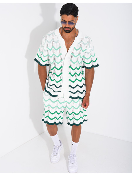 Ensemble ajouré short et chemise à motifs vagues