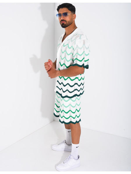 Ensemble ajouré short et chemise à motifs vagues