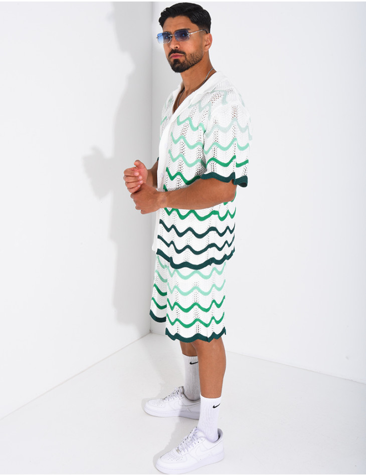 Ensemble ajouré short et chemise à motifs vagues