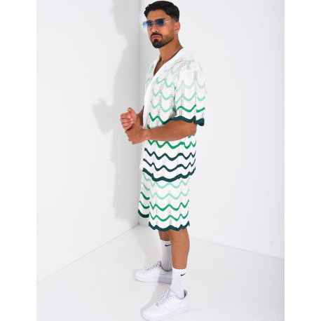 Ensemble ajouré short et chemise à motifs vagues