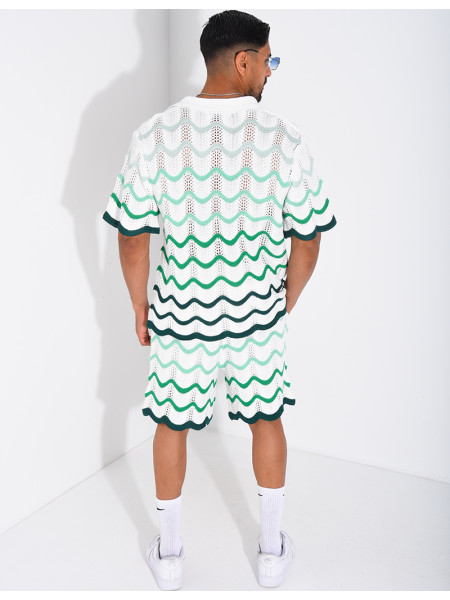 Ensemble ajouré short et chemise à motifs vagues