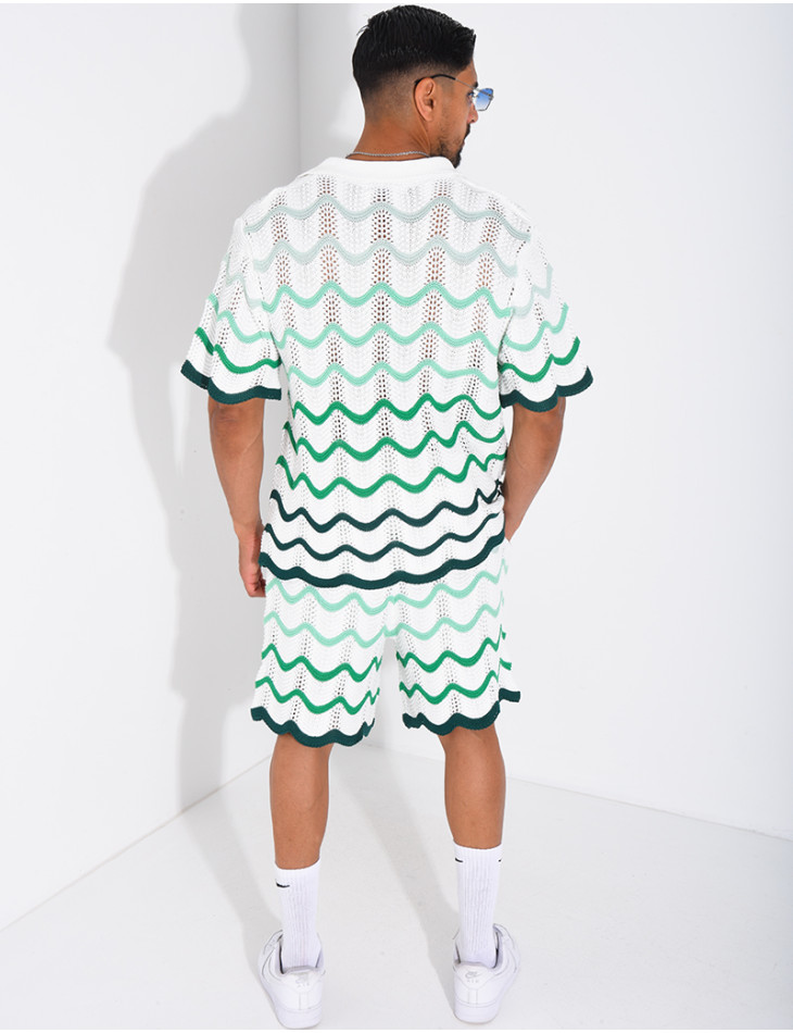 Ensemble ajouré short et chemise à motifs vagues