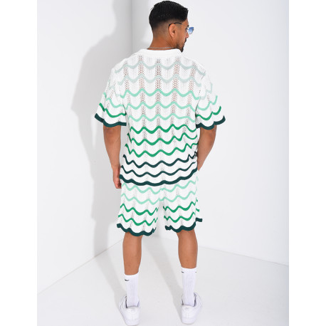 Ensemble ajouré short et chemise à motifs vagues