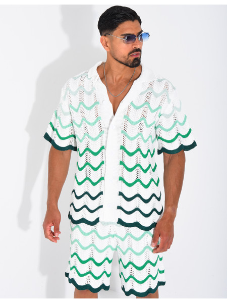 Ensemble ajouré short et chemise à motifs vagues