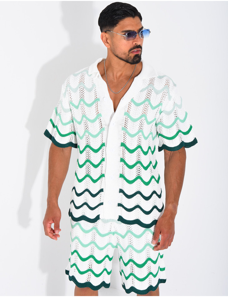 Ensemble ajouré short et chemise à motifs vagues