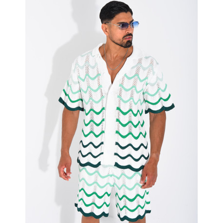 Ensemble ajouré short et chemise à motifs vagues