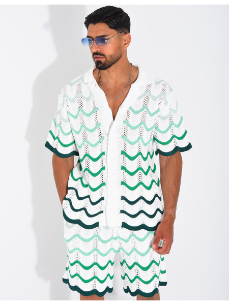 Ensemble ajouré short et chemise à motifs vagues