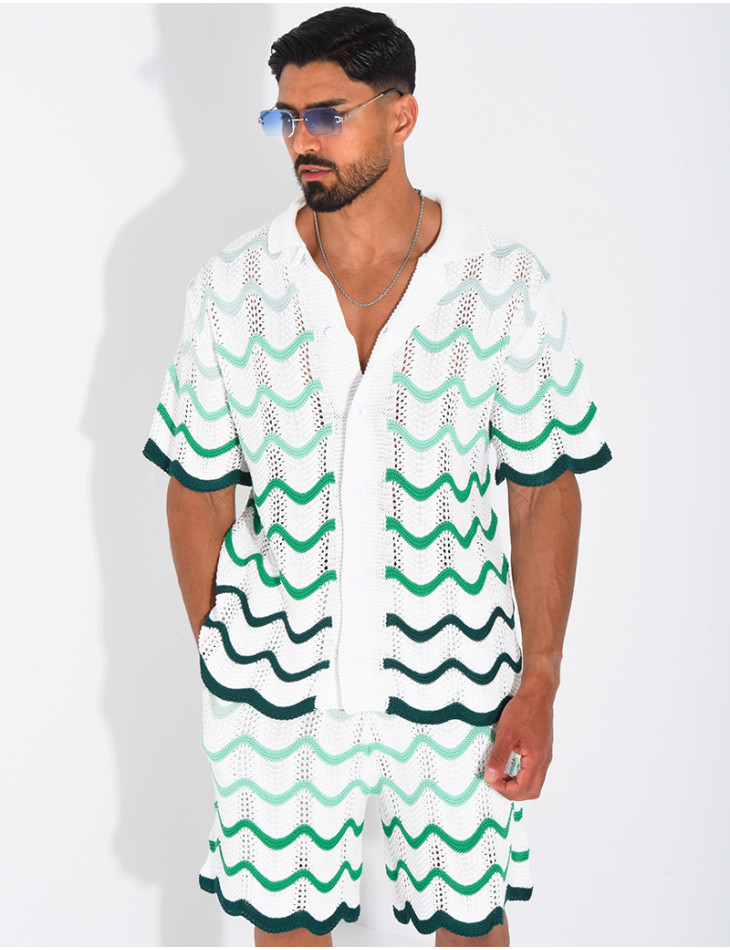 Ensemble ajouré short et chemise à motifs vagues