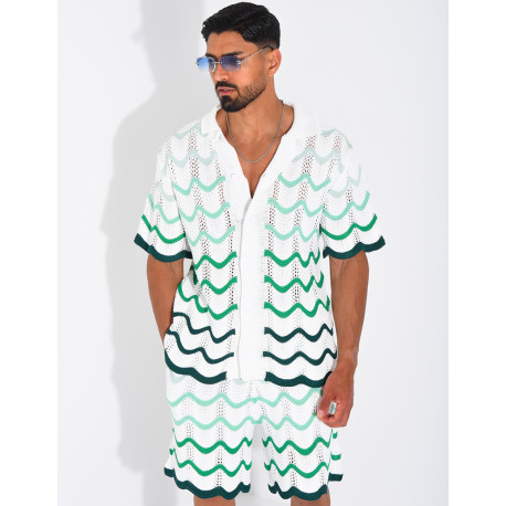 Ensemble ajouré short et chemise à motifs vagues