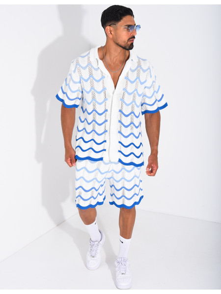 Ensemble ajouré short et chemise à motifs vagues