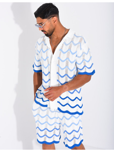 Ensemble ajouré short et chemise à motifs vagues