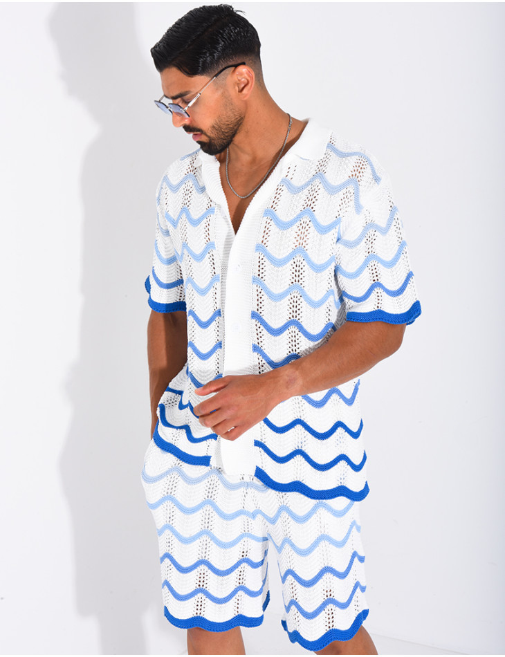 Ensemble ajouré short et chemise à motifs vagues