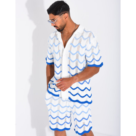 Ensemble ajouré short et chemise à motifs vagues
