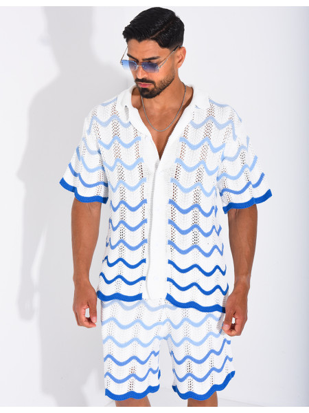 Ensemble ajouré short et chemise à motifs vagues