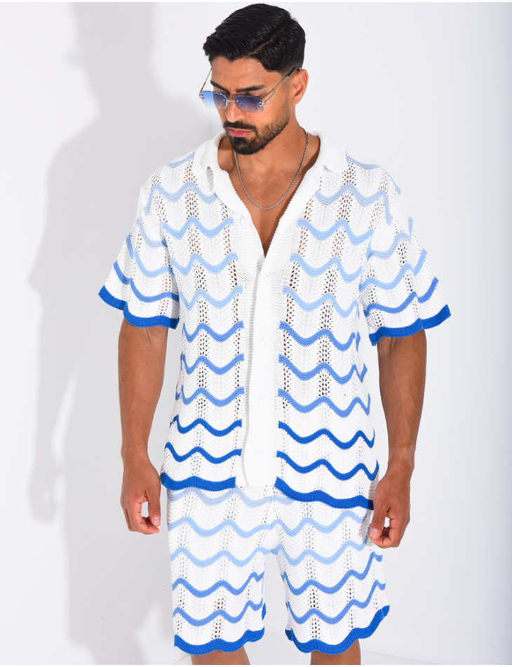 Ensemble ajouré short et chemise à motifs vagues