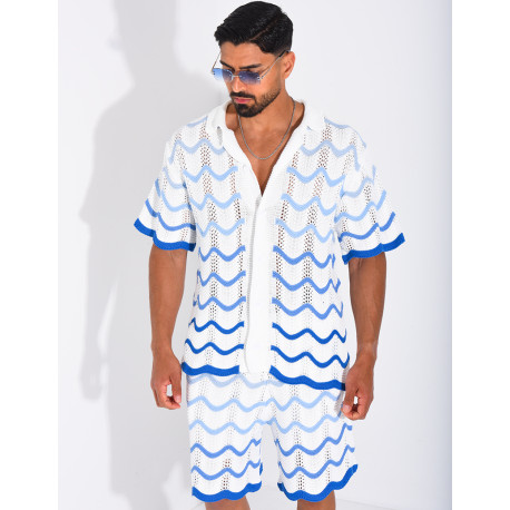 Ensemble ajouré short et chemise à motifs vagues