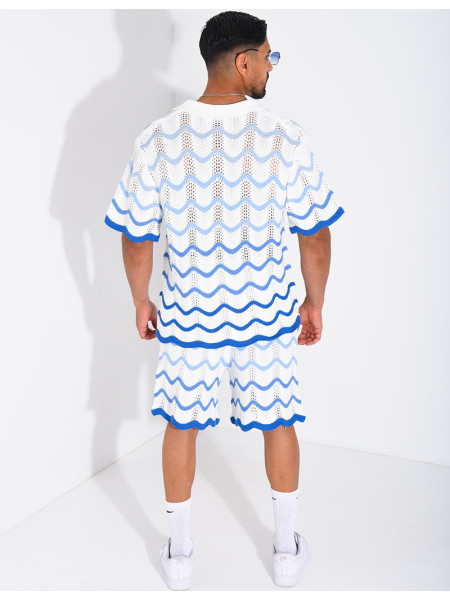 Ensemble ajouré short et chemise à motifs vagues