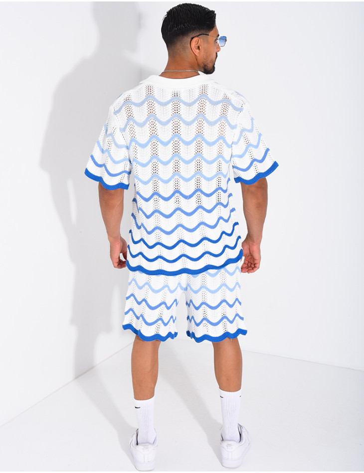 Ensemble ajouré short et chemise à motifs vagues
