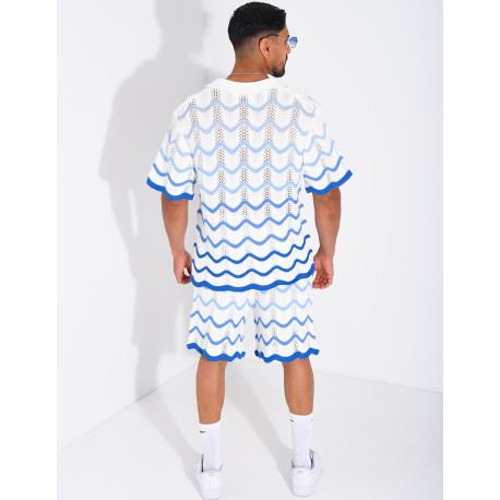 Ensemble ajouré short et chemise à motifs vagues