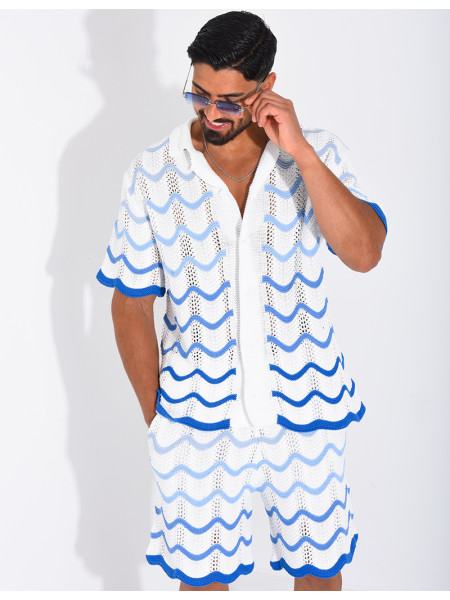 Ensemble ajouré short et chemise à motifs vagues