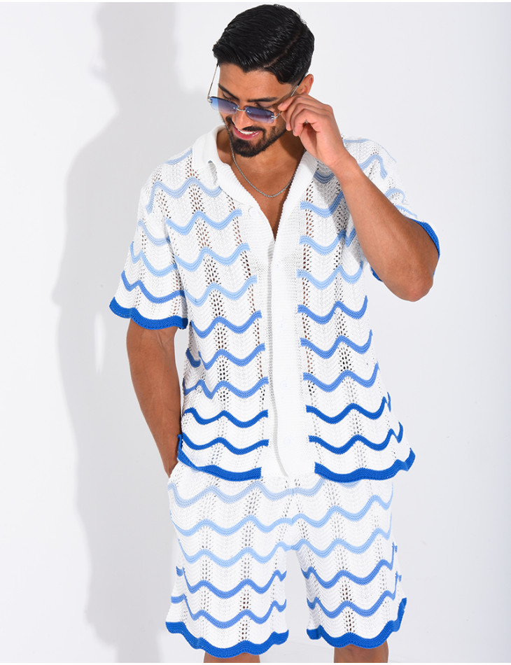 Ensemble ajouré short et chemise à motifs vagues