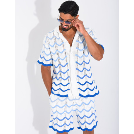 Ensemble ajouré short et chemise à motifs vagues