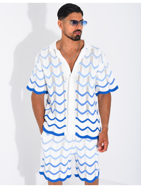 Ensemble ajouré short et chemise à motifs vagues