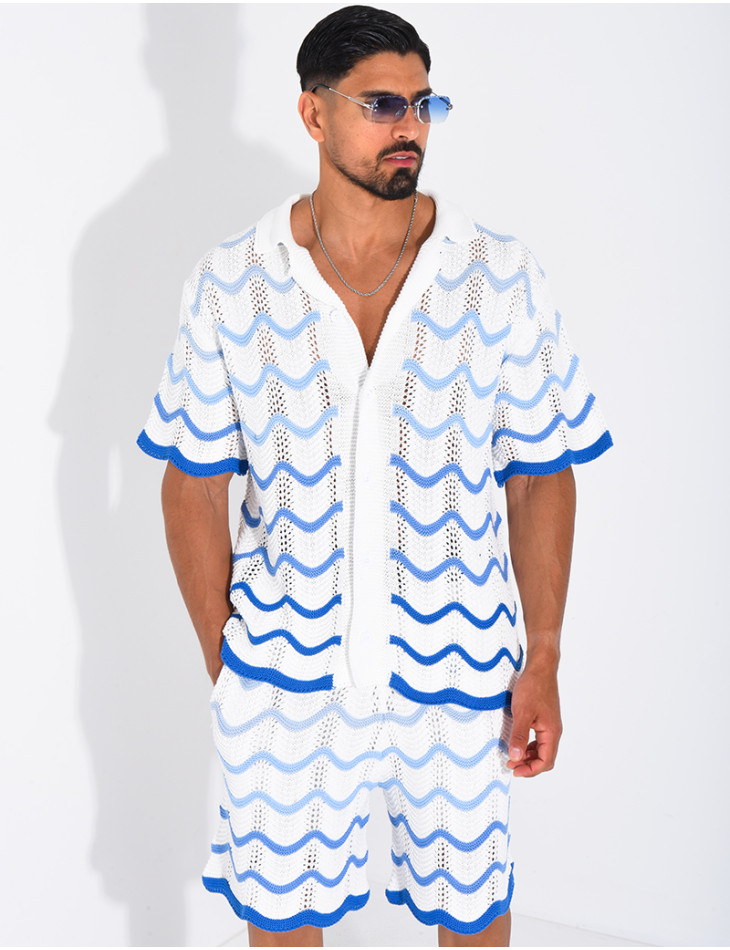 Ensemble ajouré short et chemise à motifs vagues