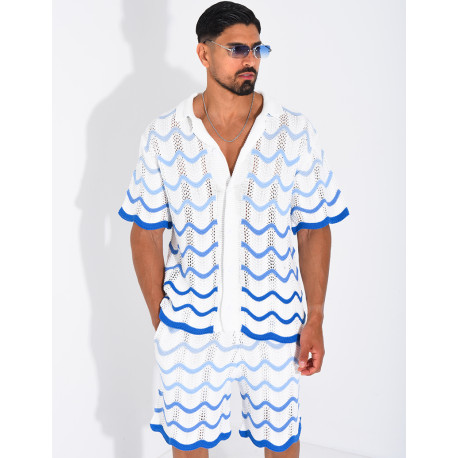 Ensemble ajouré short et chemise à motifs vagues