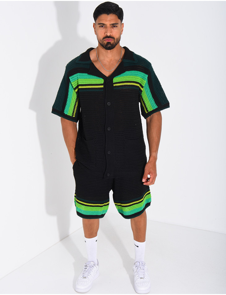 Set aus Shorts und Hemd mit Lochmuster