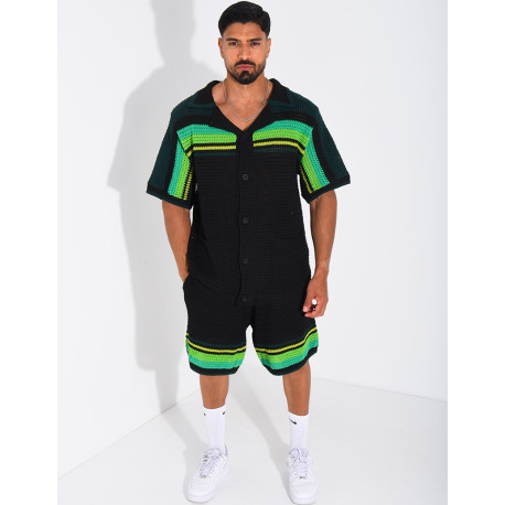 Set aus Shorts und Hemd mit Lochmuster