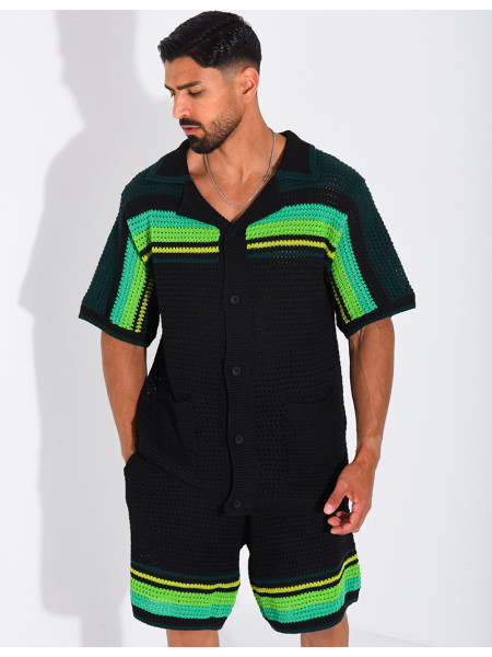 Set aus Shorts und Hemd mit Lochmuster