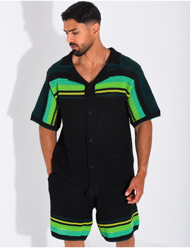 Set aus Shorts und Hemd mit Lochmuster