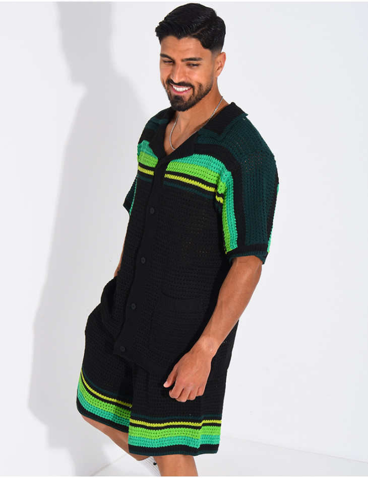 Set aus Shorts und Hemd mit Lochmuster