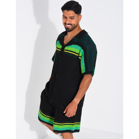Set aus Shorts und Hemd mit Lochmuster