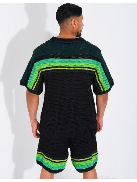 Set aus Shorts und Hemd mit Lochmuster