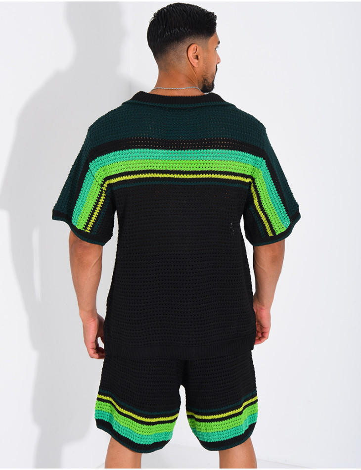Set aus Shorts und Hemd mit Lochmuster
